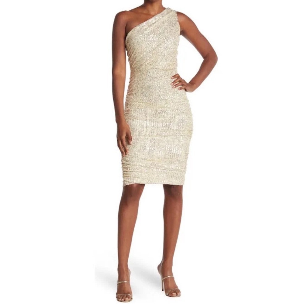 Love X Design Sequin One Shoulder Ruched Bodycon Party Dress‎ Size Small NWT